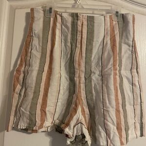 Zara High Waist Linen Blend Striped Shorts M Vacation Travel Preppy Beach Casual